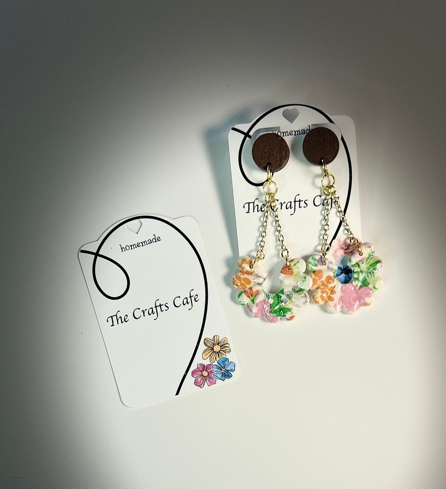 Summer Garden Drops – Floral Napkin Polymer Clay Earrings