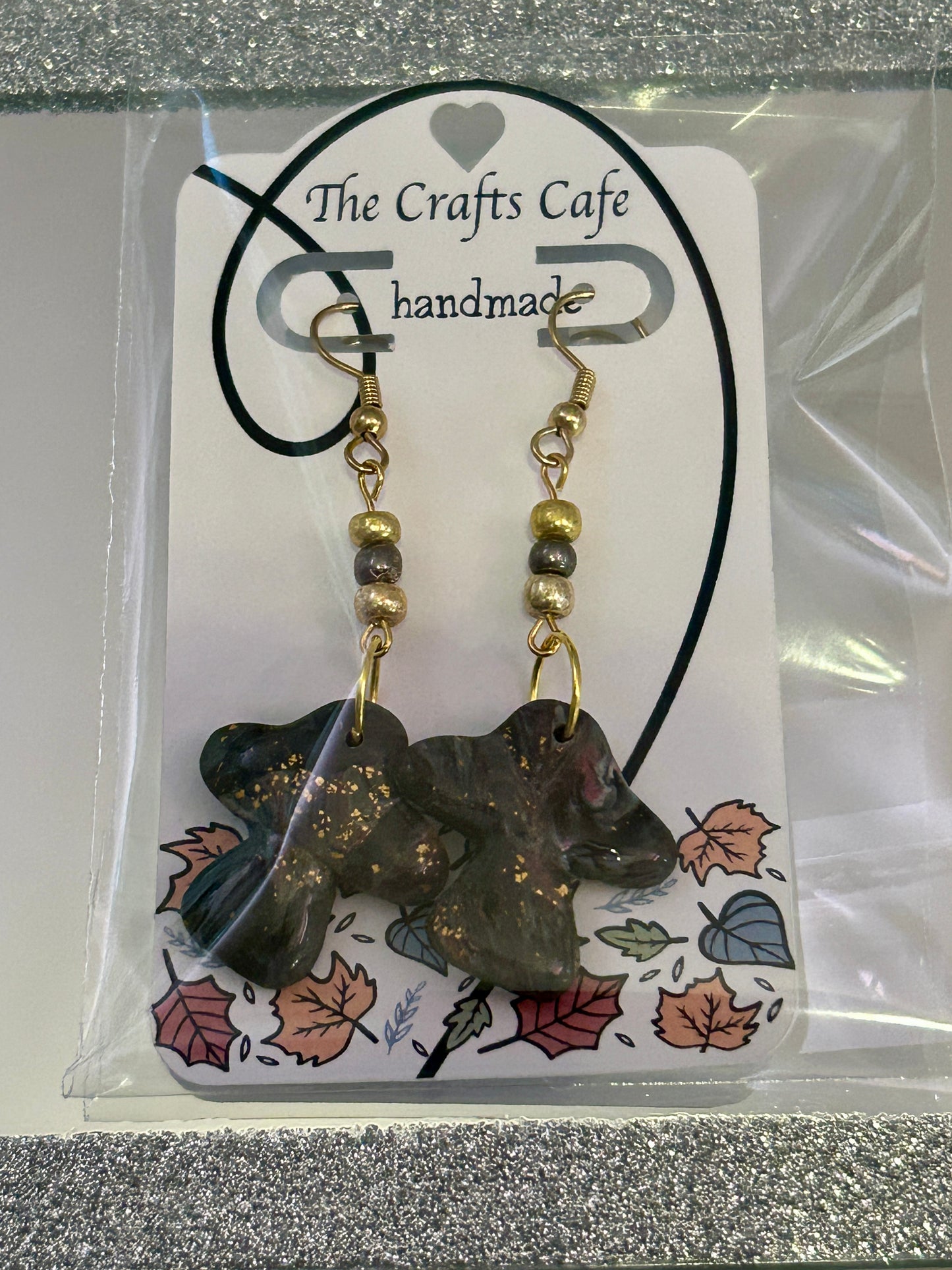 Marbled Mushroom Earrings – Style #05 (Gold Tone)