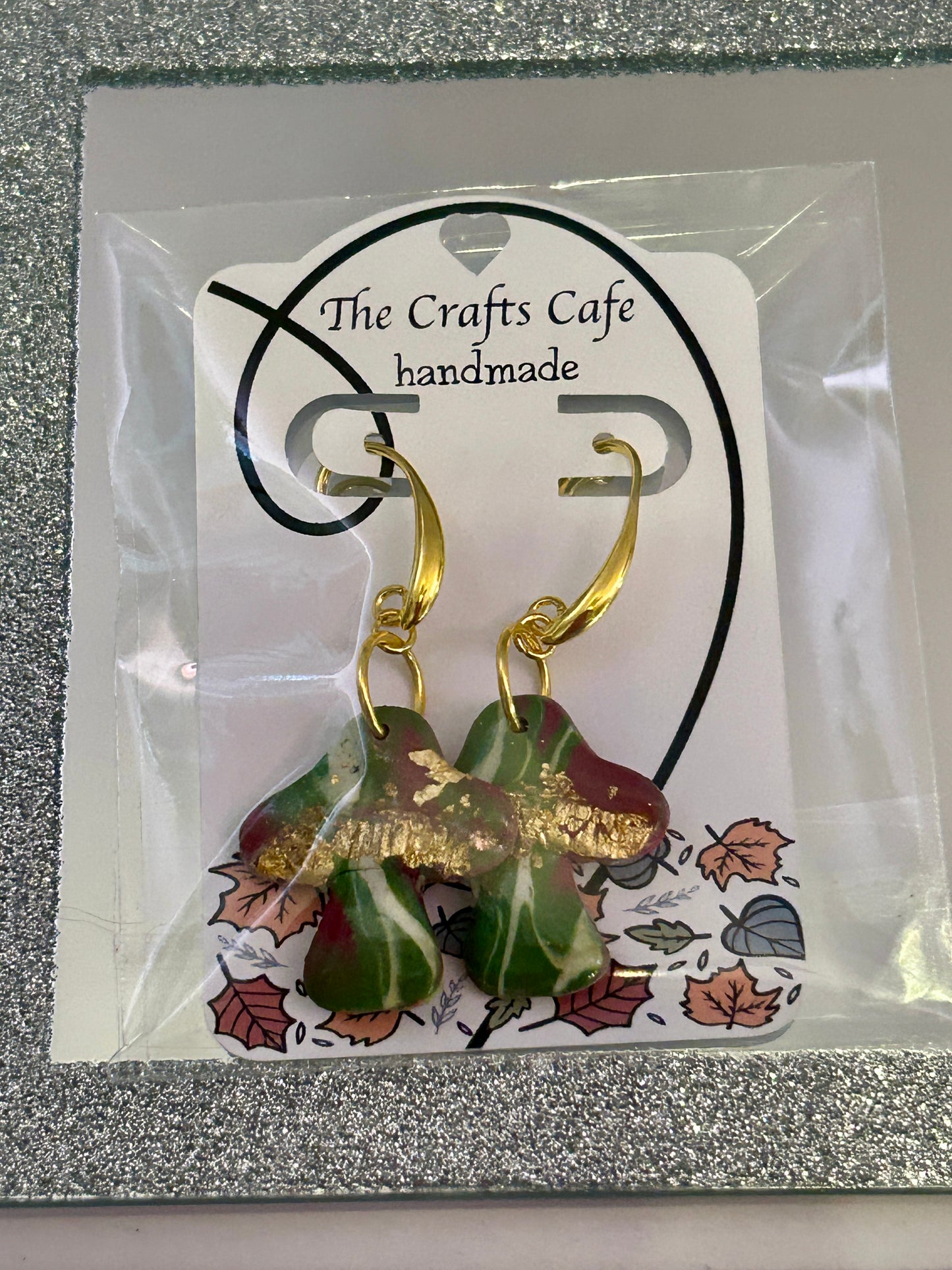 Marbled Mushroom Earrings – Style #02 (Gold Tone)