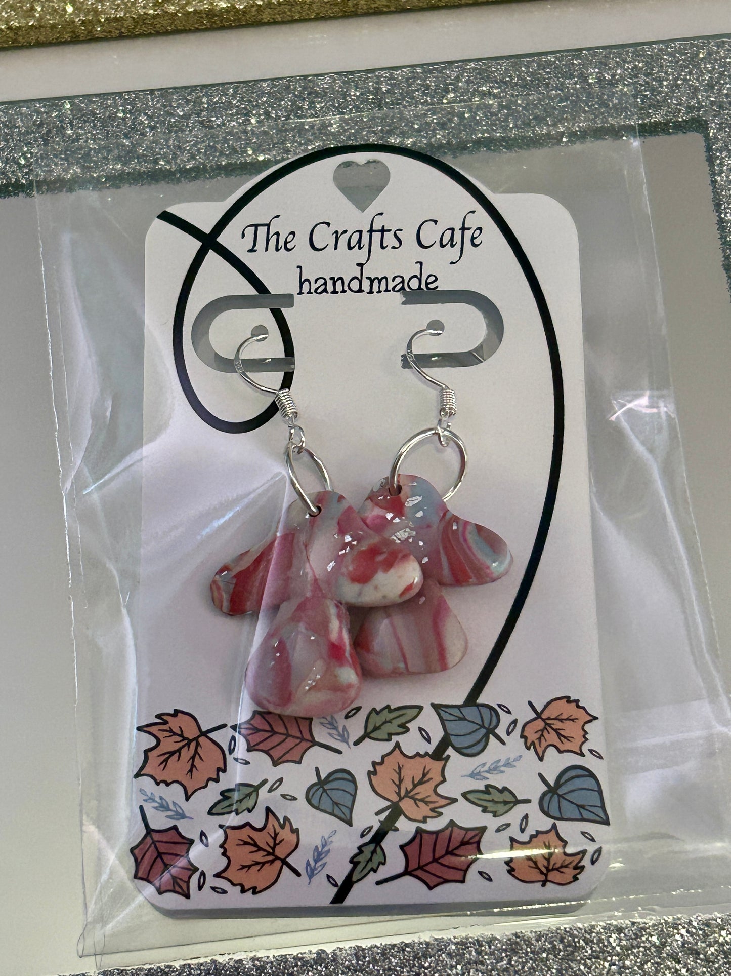 Marbled Mushroom Earrings – Style #07 (Silver Tone)