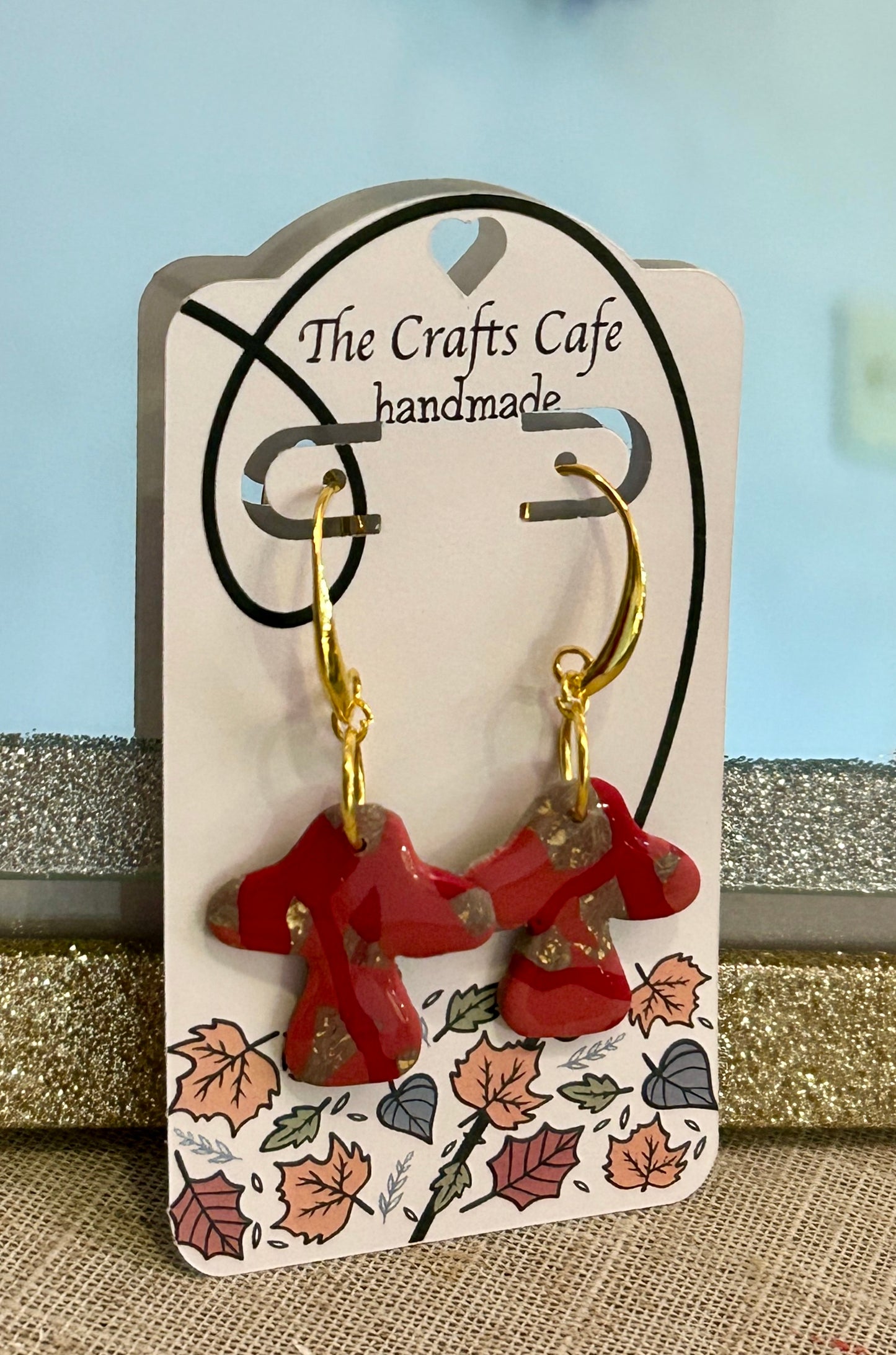 Marbled Mushroom Earrings – Style #04 (Gold Tone)