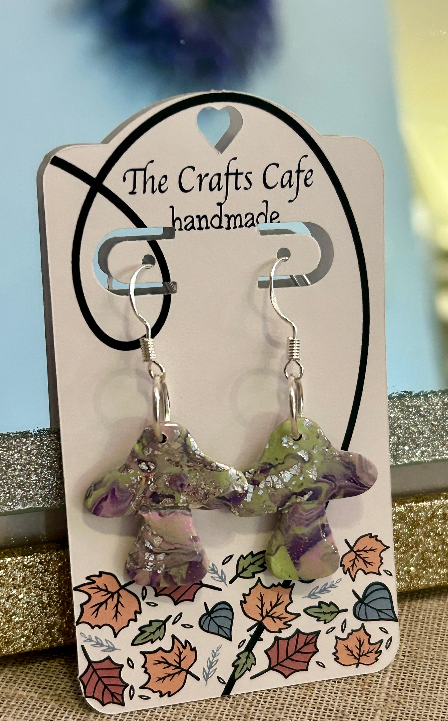 Marbled Mushroom Earrings – Style #08 (Silver Tone)