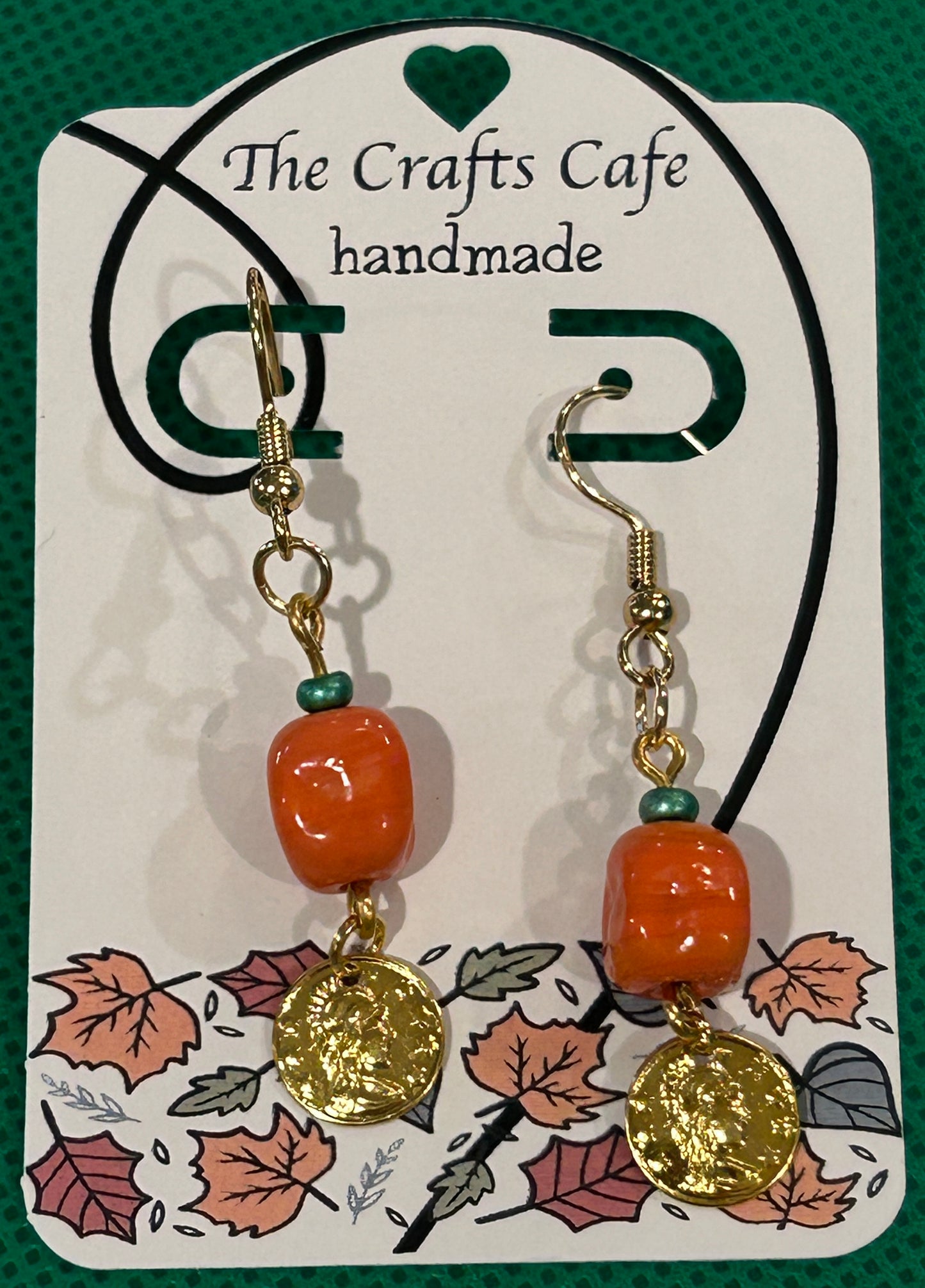 Vintage Orange Bead with Gold Coin Dangle