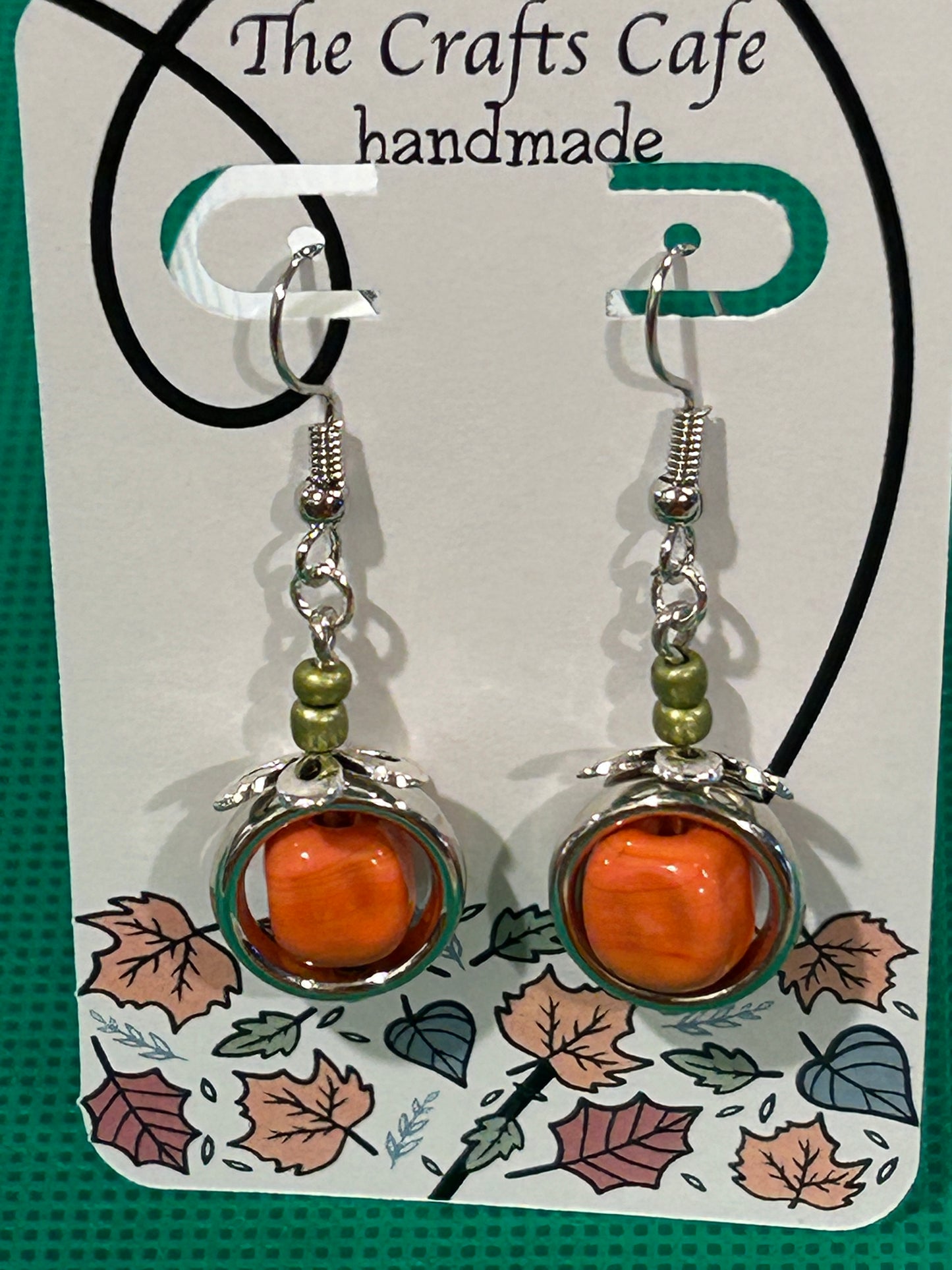 Vintage Glass Orange Bead with Accent spacer and Flower Cap - Silver Tone