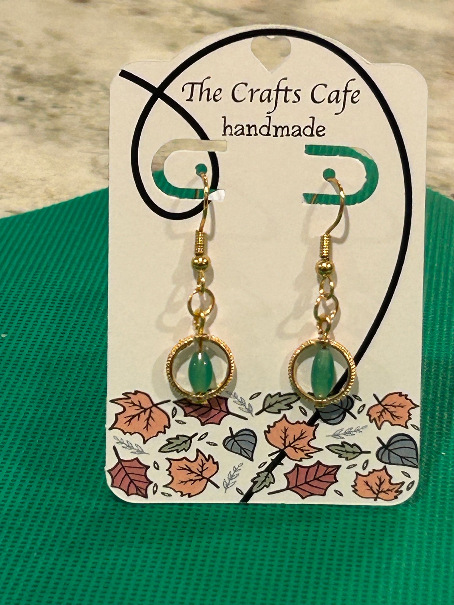 Golden Emerald Meadow Drop Earrings with Golden Frame