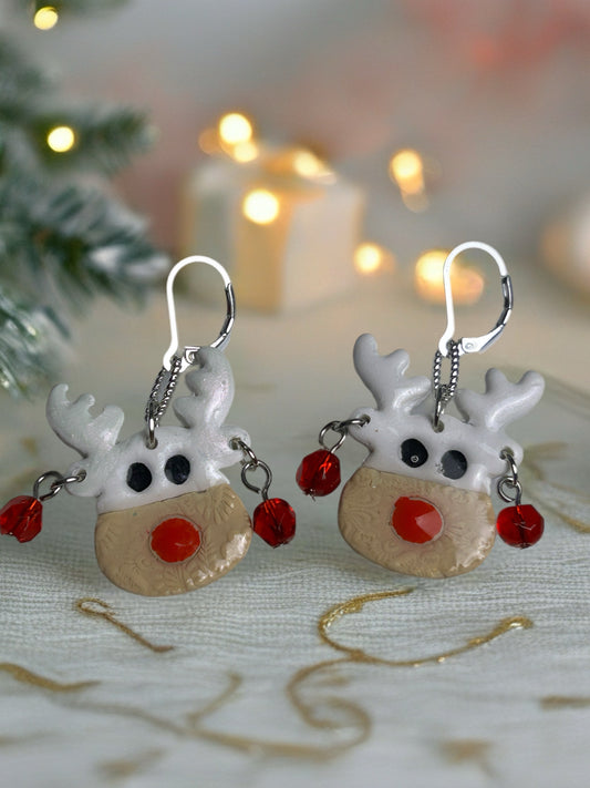 Christmas Reindeer with Silver Tone Leverback Hooks