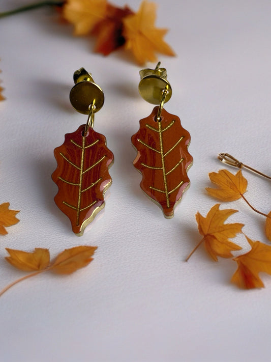 Harvest Oak Leaf Dangles - Gold Tone Post