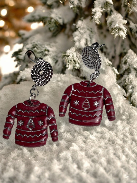 Christmas Burgundy Sweater, With Silver Tone Rope Post