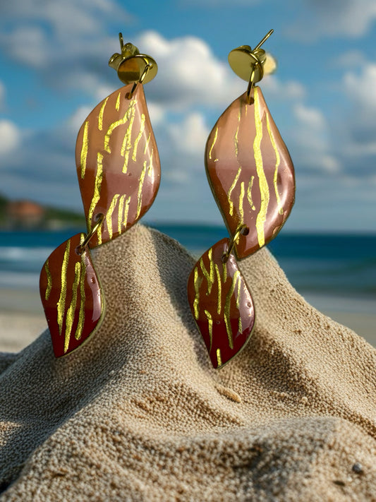 Golden Palm Double Drop Earring on Gold Tone Post