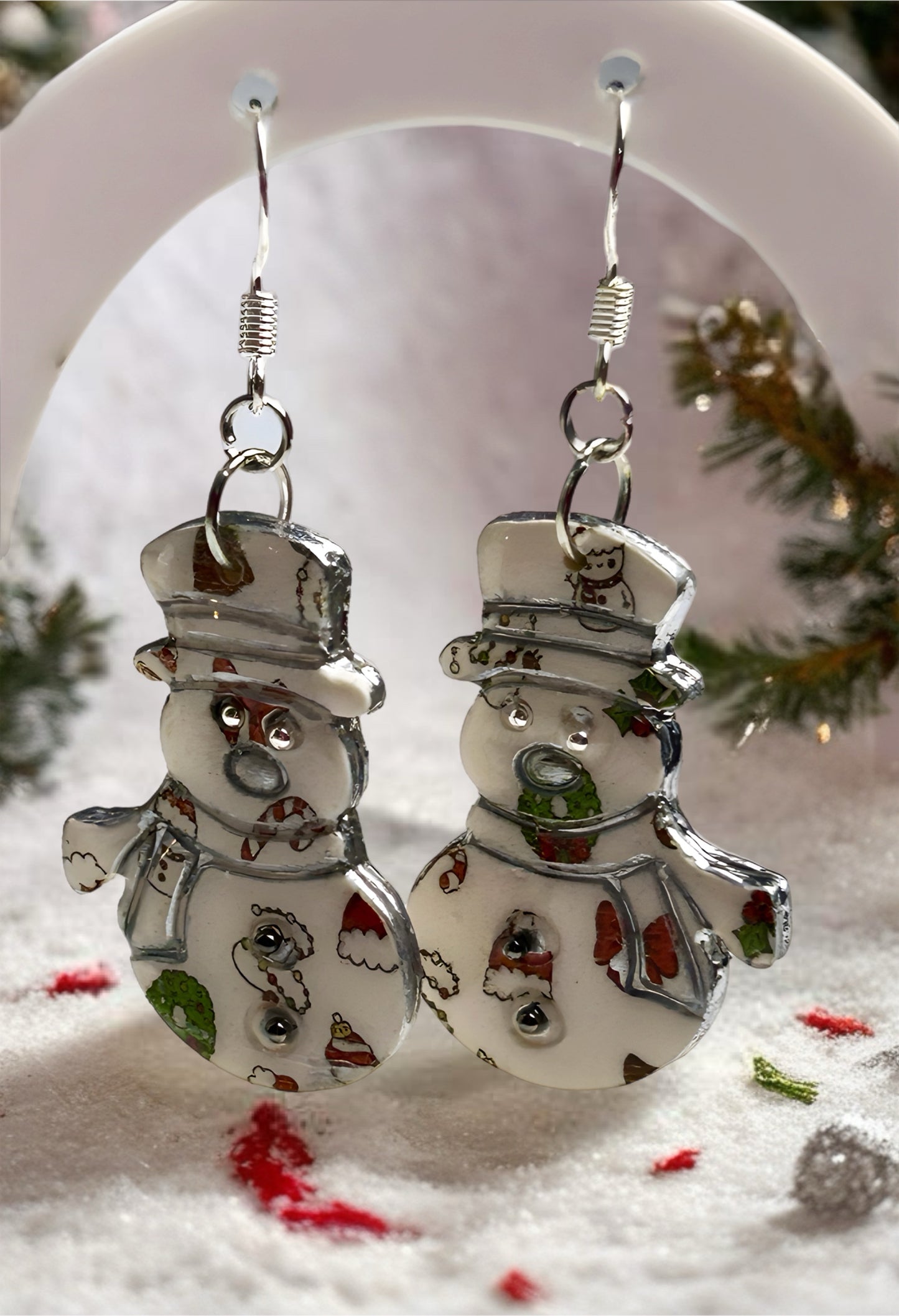 Christmas Pattern Snowman with Silver Fish Hooks