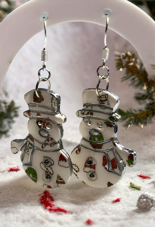 Christmas Pattern Snowman with Silver Fish Hooks