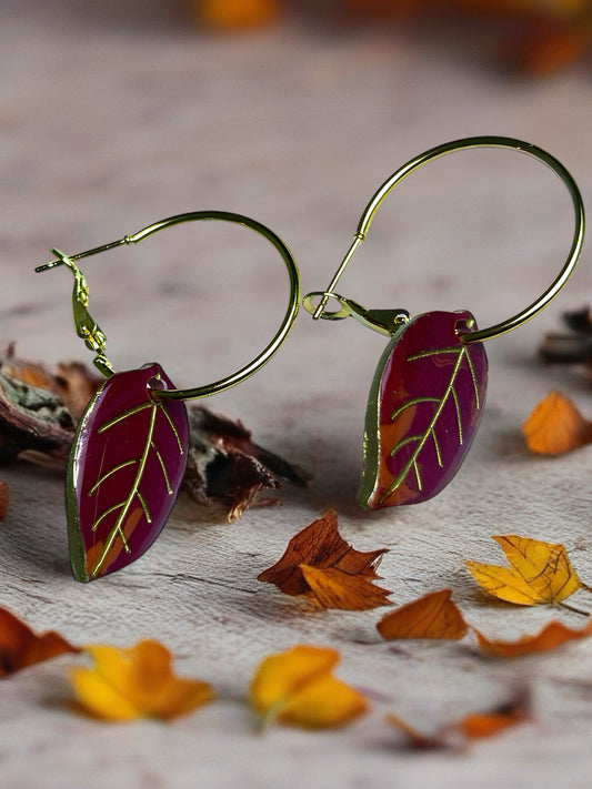 Rust Birch Leaf Dangles with Golden Lever Back Hoops