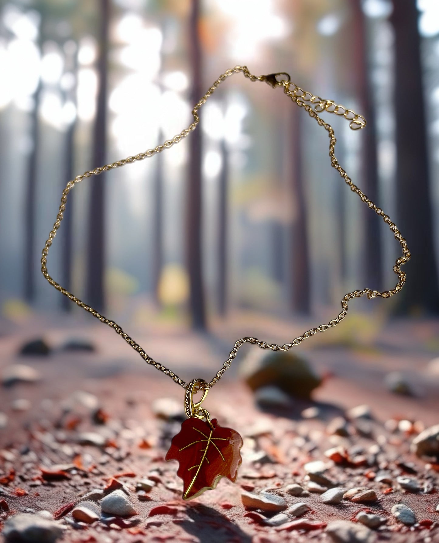 Falling Maple Leaf Charm Necklace - Gold Tone (Chain Included)