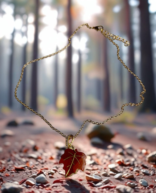 Falling Maple Leaf Charm Necklace - Gold Tone (Chain Included)