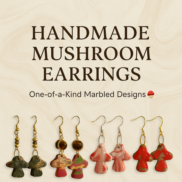 Handmade Mushroom Earrings | Polymer Clay Marbled Jewelry