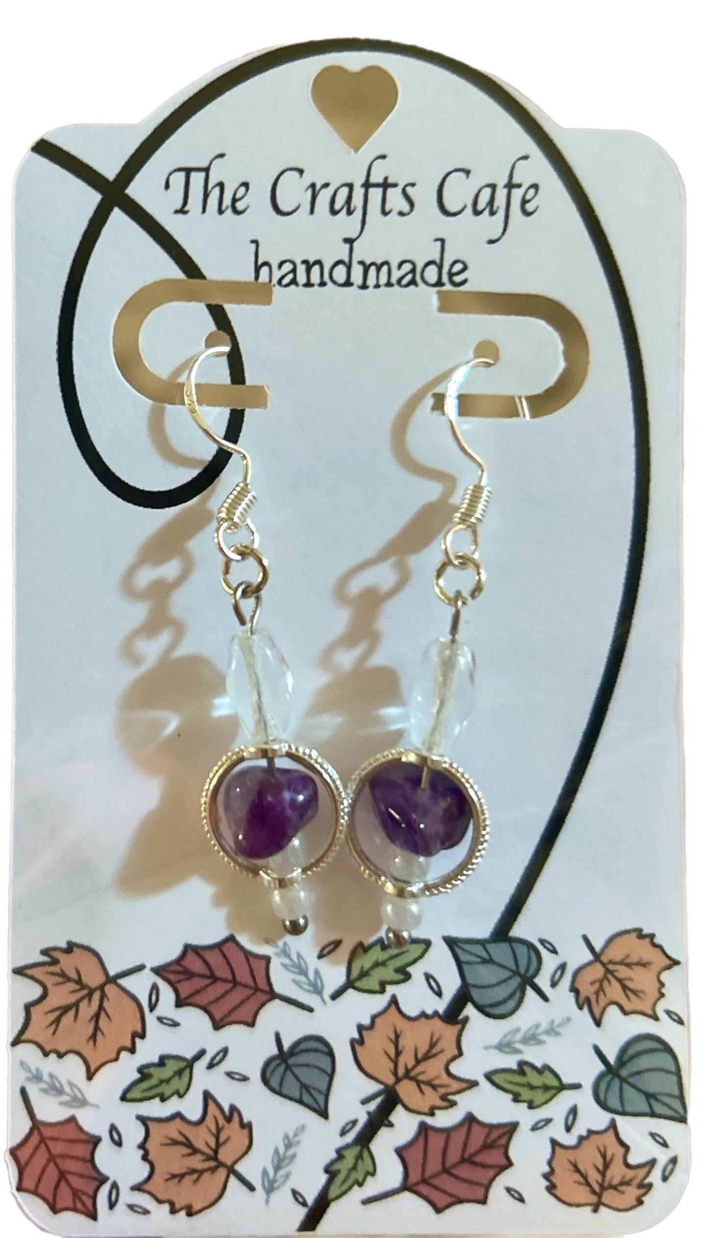Amethyst Glow Drop Earrings Framed in Silver tone and Sterling Silver Hooks