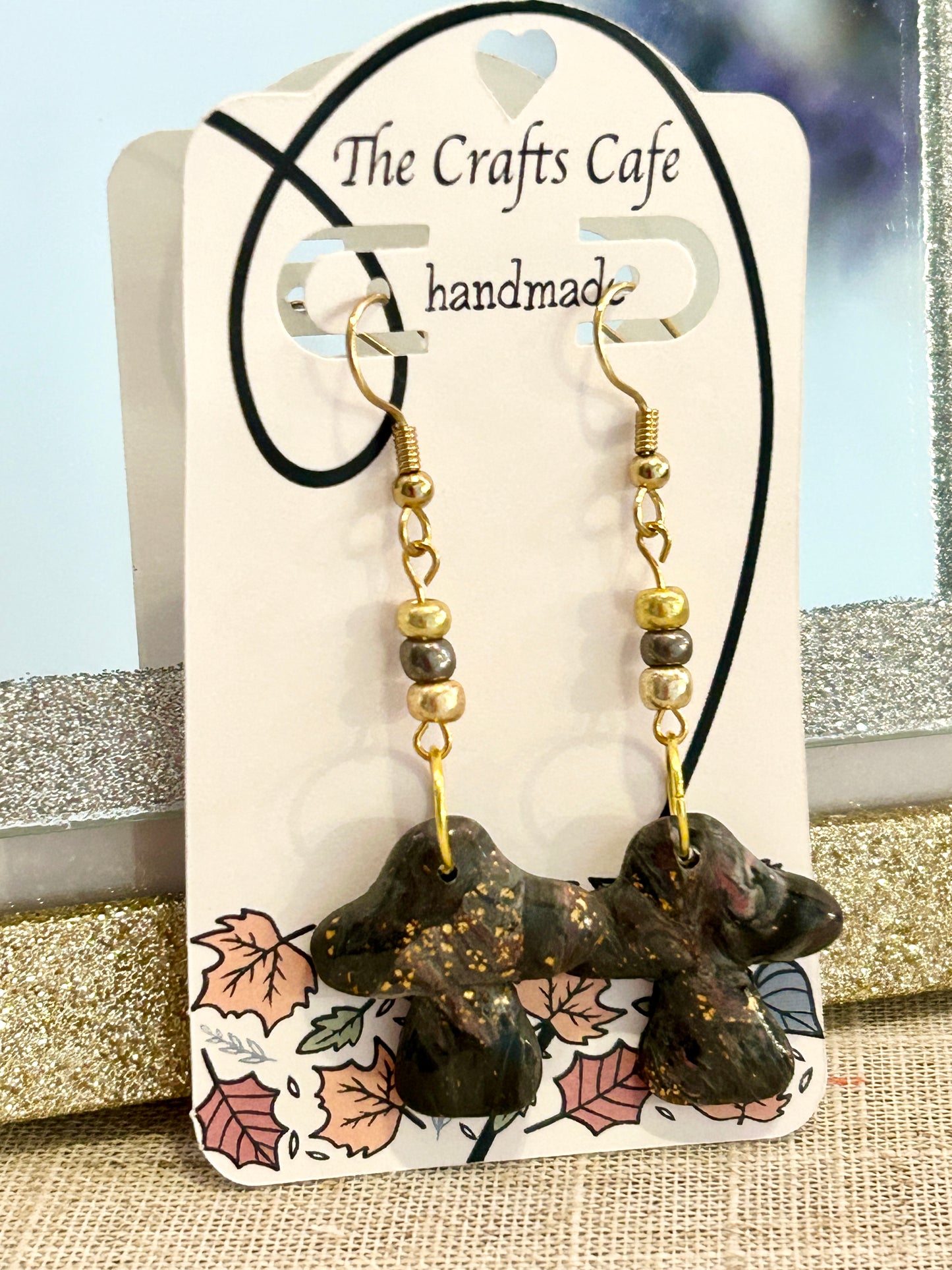 Marbled Mushroom Earrings – Style #05 (Gold Tone)