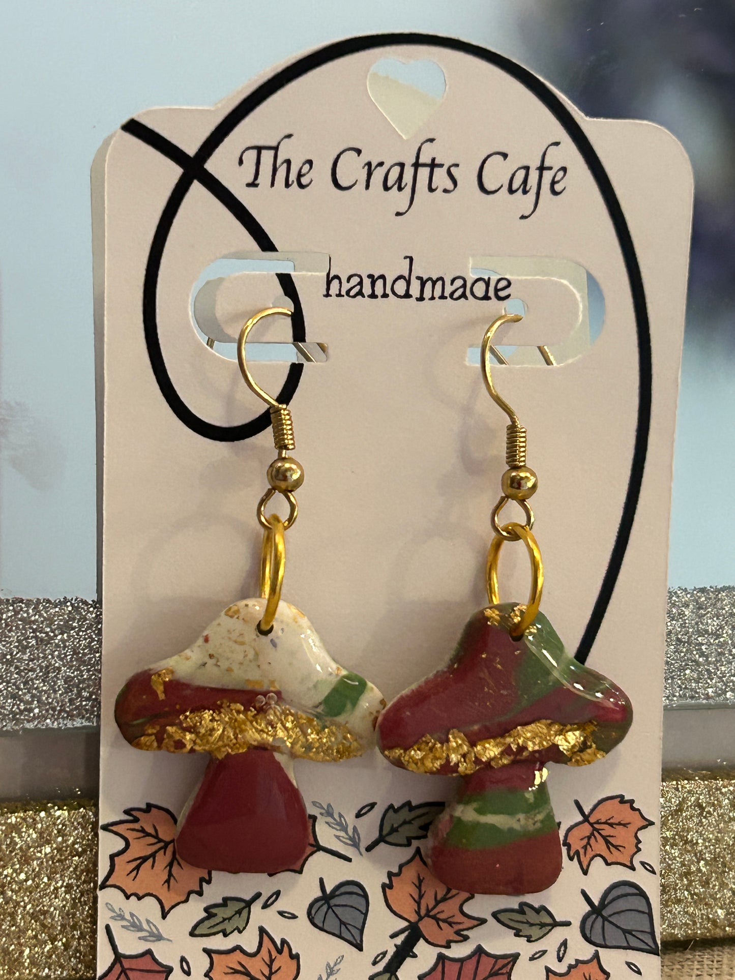 Marbled Mushroom Earrings – Style #03 (Gold Tone)