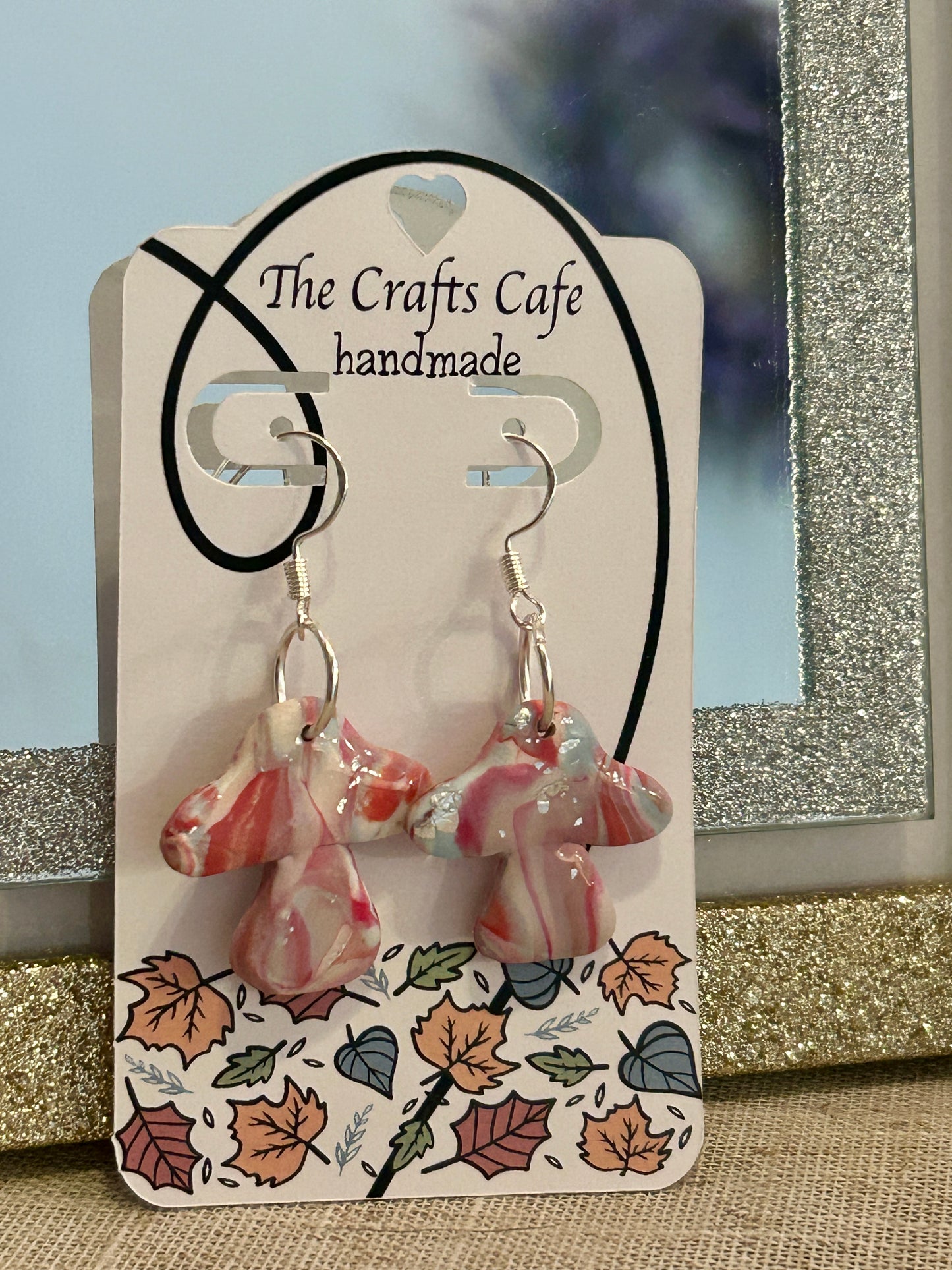Marbled Mushroom Earrings – Style #07 (Silver Tone)