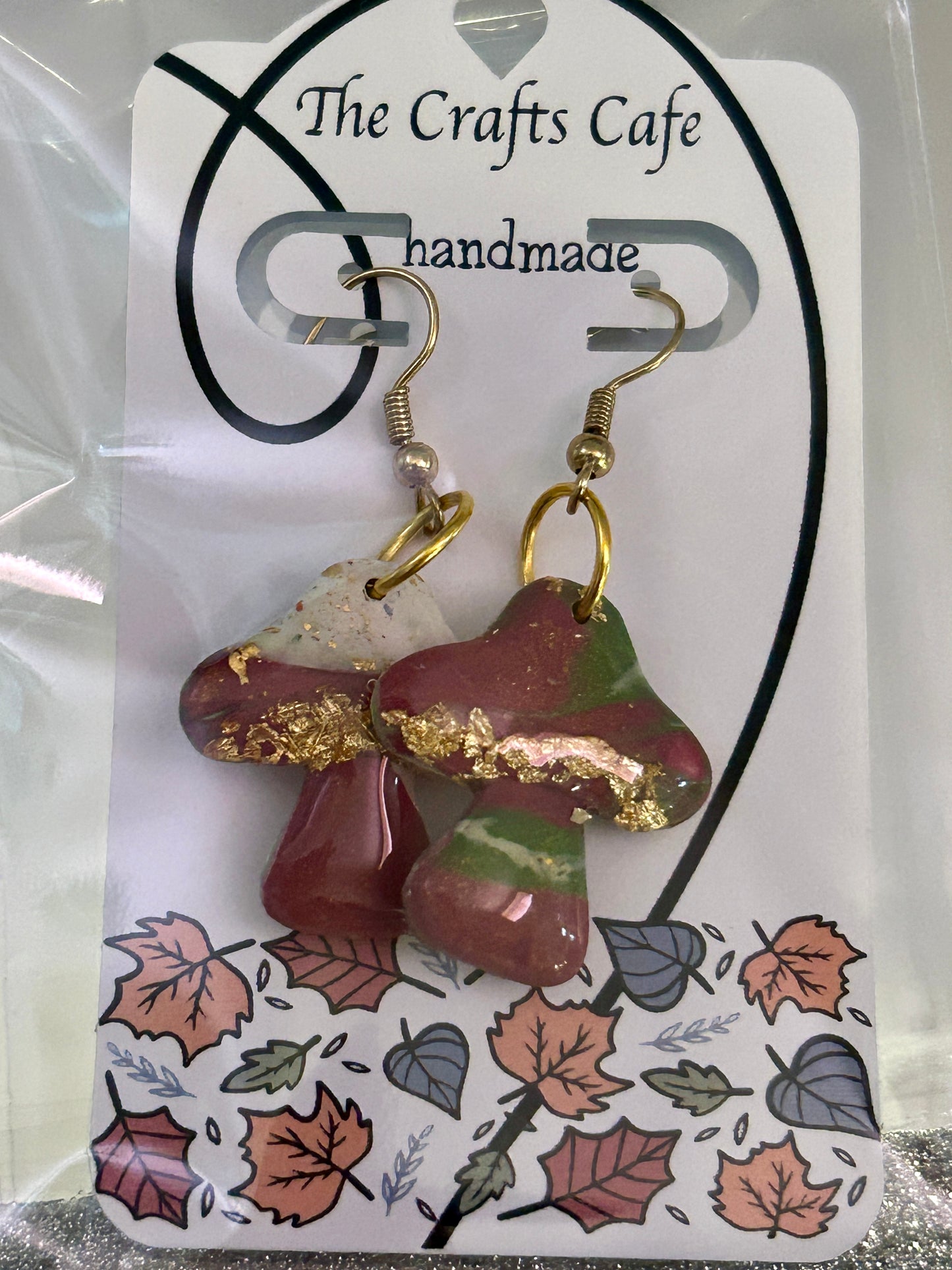 Marbled Mushroom Earrings – Style #03 (Gold Tone)
