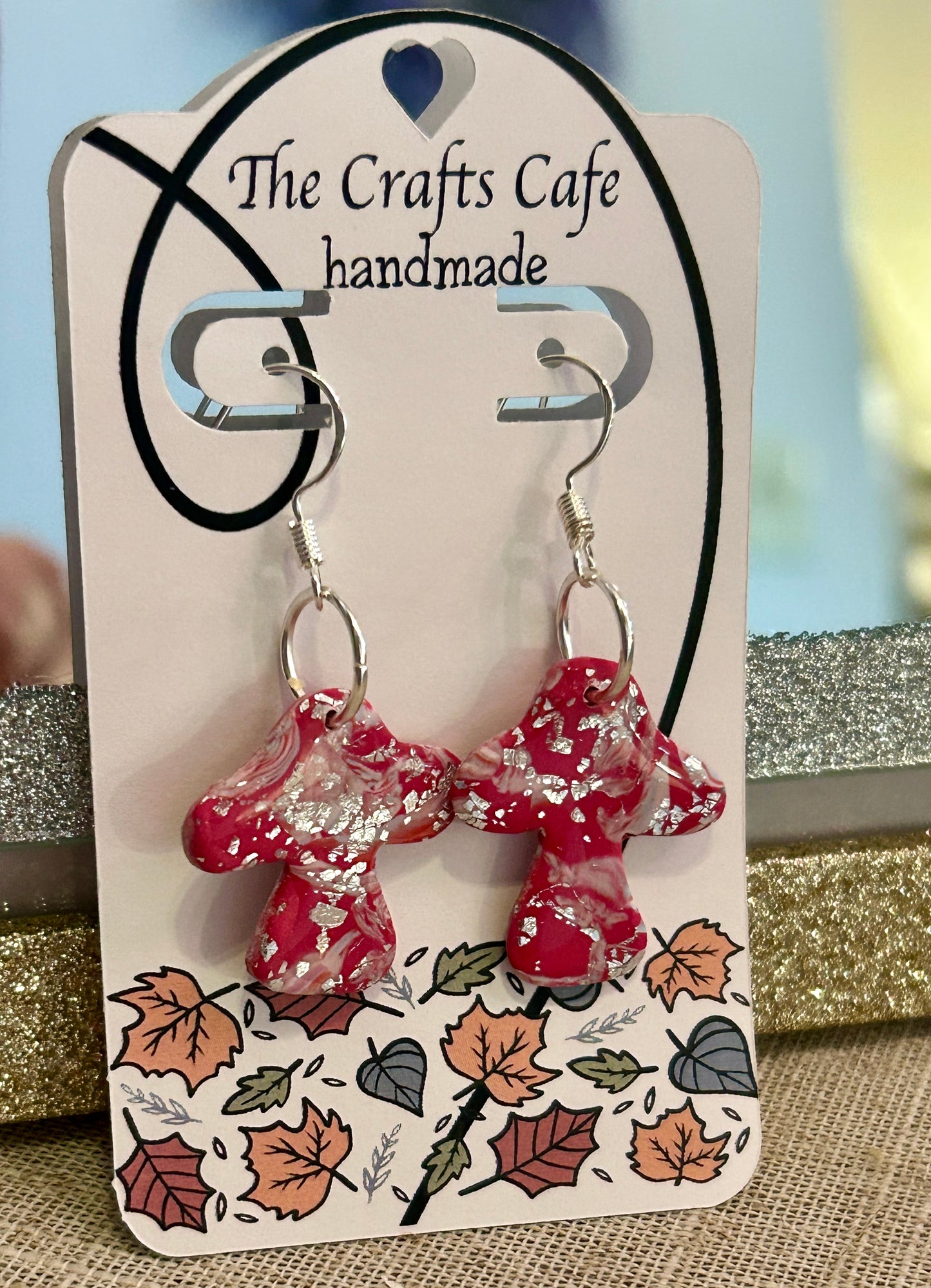 Marbled Mushroom Earrings – Style #06 (Silver Tone)