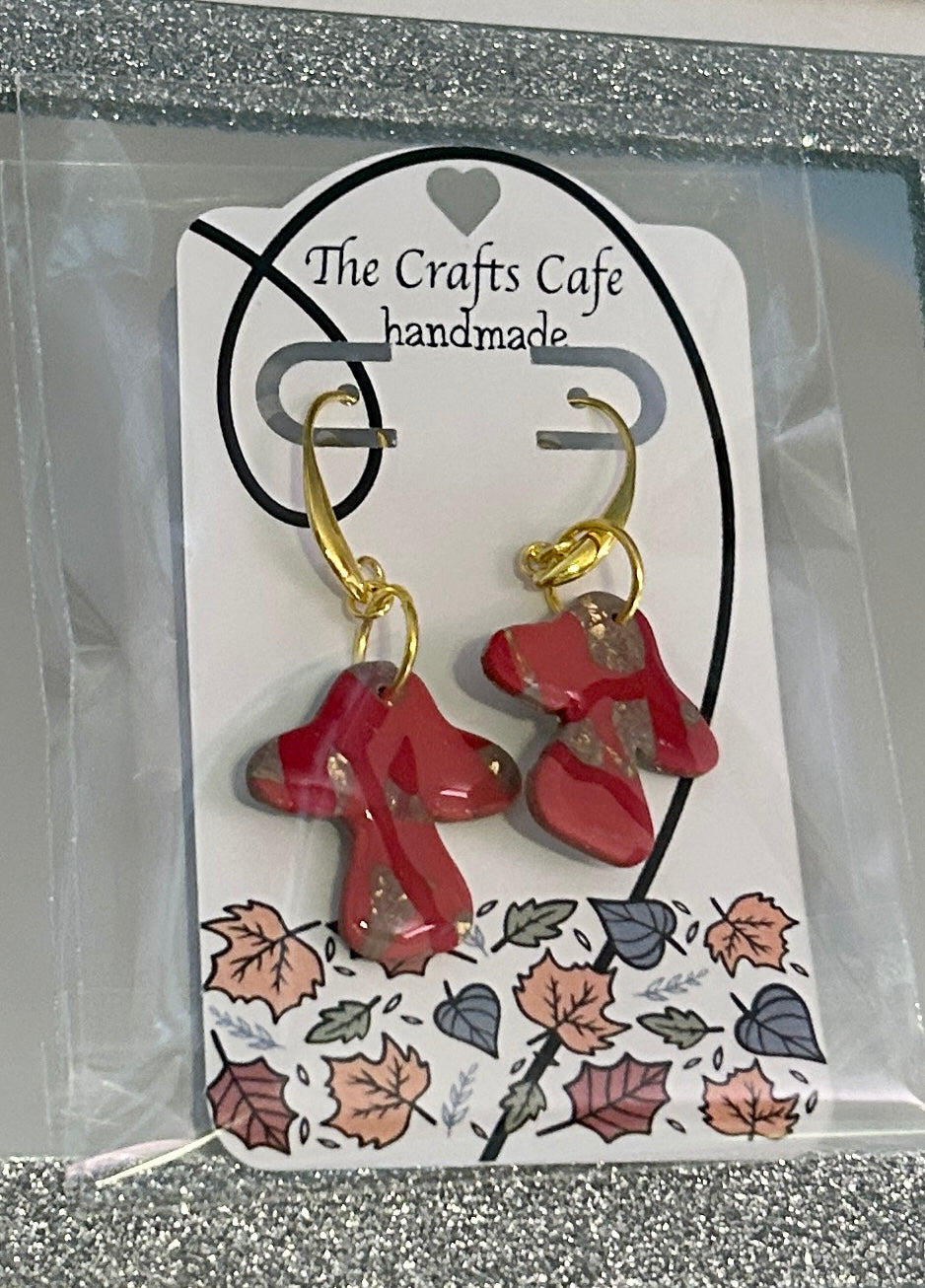 Marbled Mushroom Earrings – Style #04 (Gold Tone)