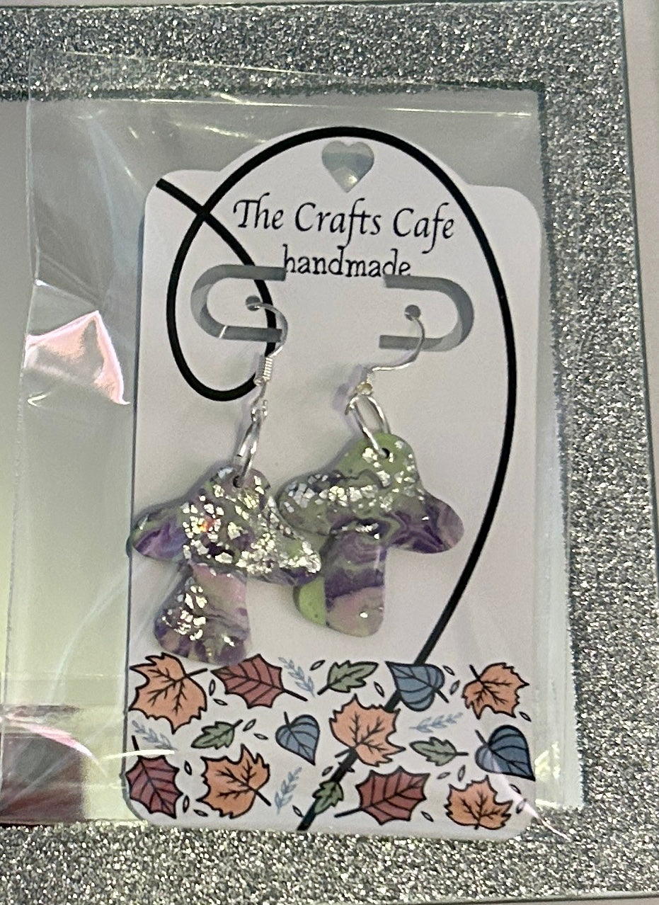 Marbled Mushroom Earrings – Style #08 (Silver Tone)
