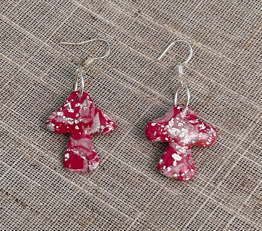 Marbled Mushroom Earrings – Style #06 (Silver Tone)