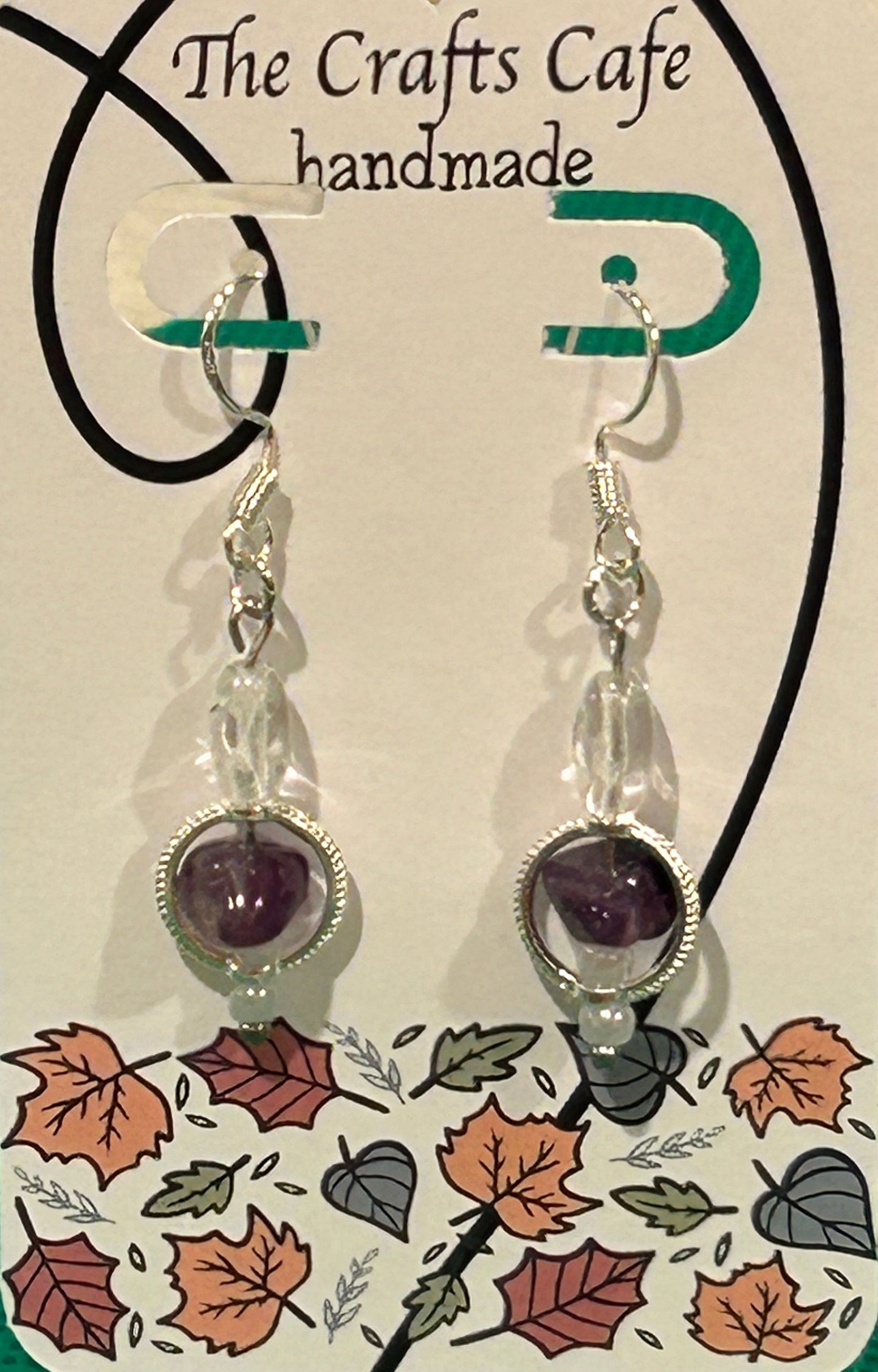 Amethyst Glow Drop Earrings Framed in Silver tone and Sterling Silver Hooks