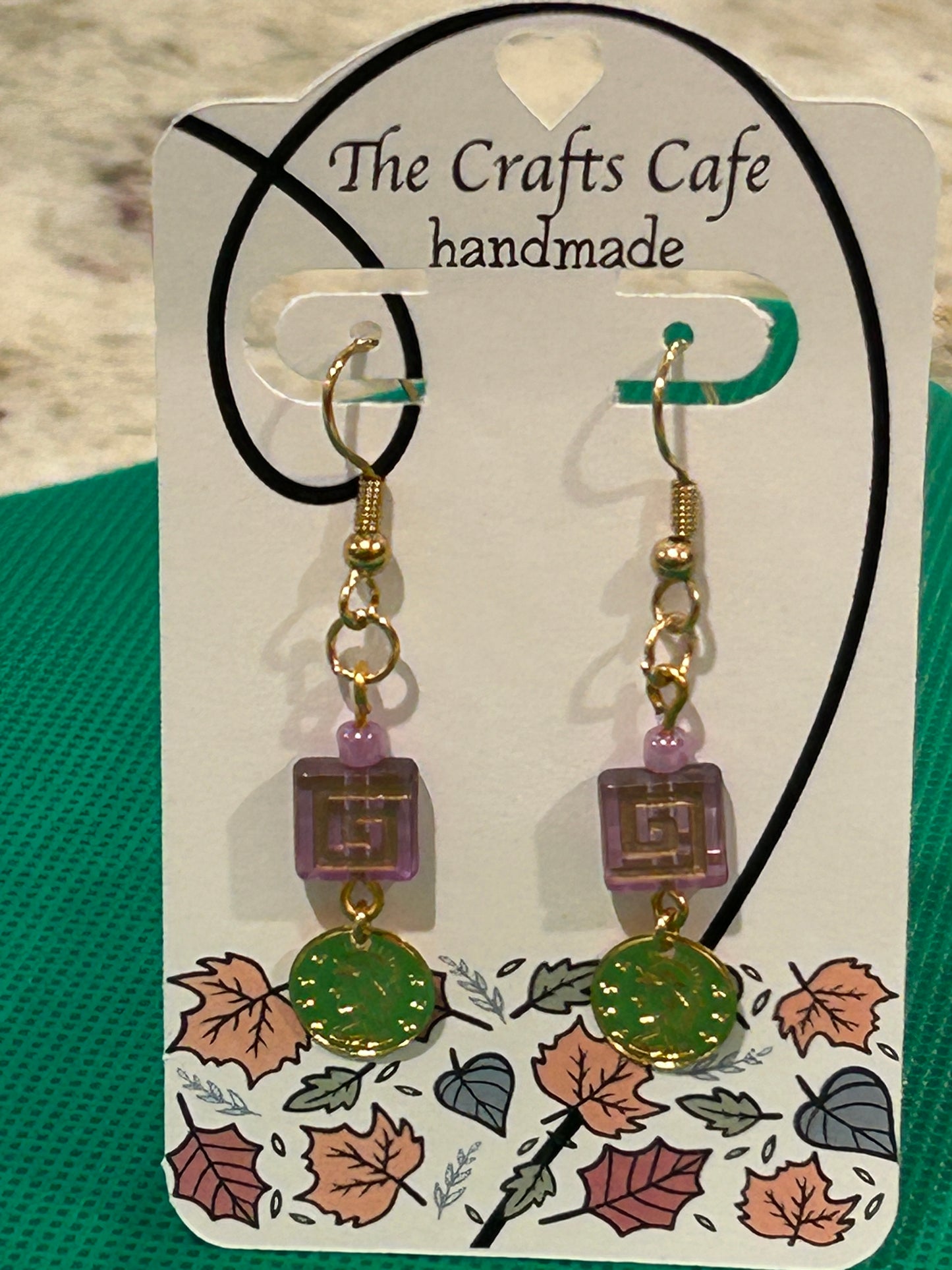 Purple Maze Glass Bead Dangle Earrings - With Golden Inlay & Drop Coin