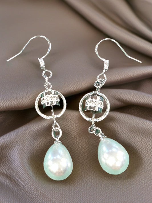 Rhinestone Vintage-Inspired Pearl Drop Earrings | Silver Detail & Faux Pearl