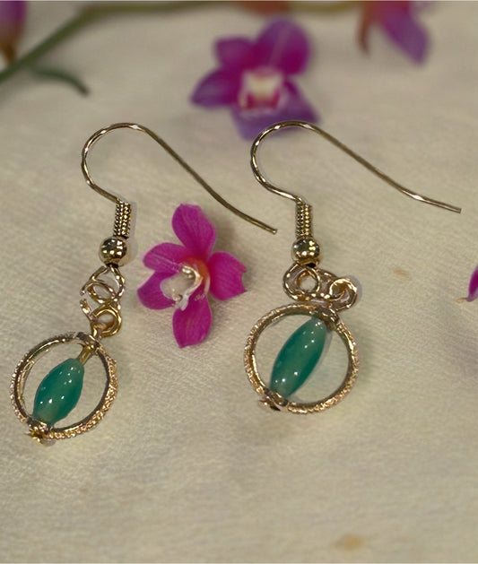 Golden Emerald Meadow Drop Earrings with Golden Frame