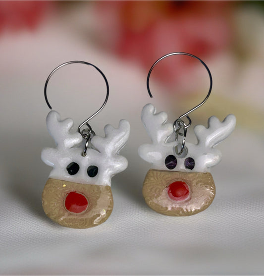 Christmas Reindeer with Silver Tone, Open Hoops