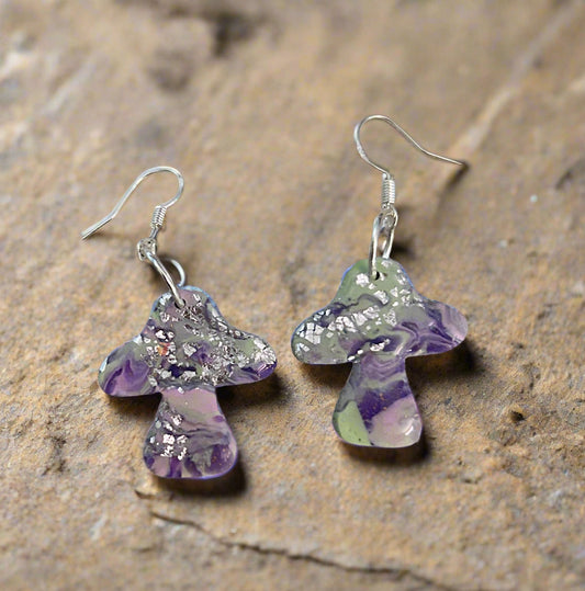 Marbled Mushroom Earrings – Style #08 (Silver Tone)