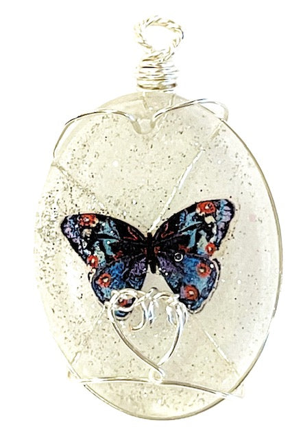 Butterfly with Silver Glitter Pendant