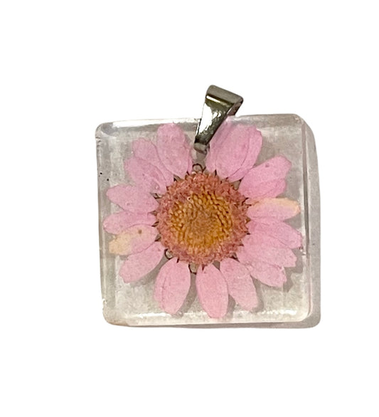 Pink Daisy Like Flower with Silver Bail