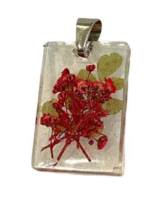 Red Flowers with Green Leaf Pendant