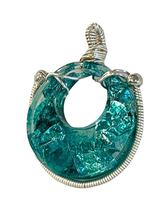 Turquoise with Silver Foil and Silver Tone Pendant